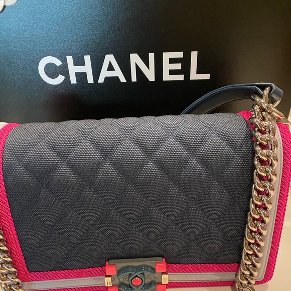 Authentic Chanel Fluo boy flap bag in blue canvas - Picture 2 of 8